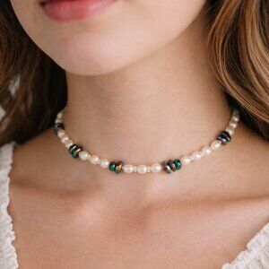 Patch & Roam Faux Seed Pearl Choker – Rainbow Hematite Boho Witchy Y2K Festival